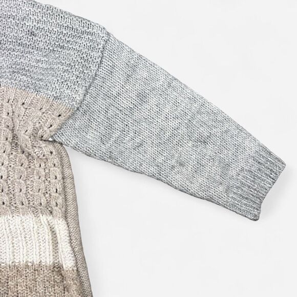 LOFT Sweater Womens Large Fuzzy Wool Gray Beige‎ Cream Colorblock Patchwork - Picture 5 of 11